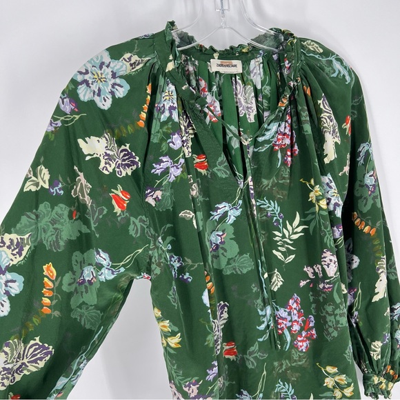Zadig & Voltaire Theresa Green Floral Printed Silk Blouse Womens Size Small - Picture 3 of 16